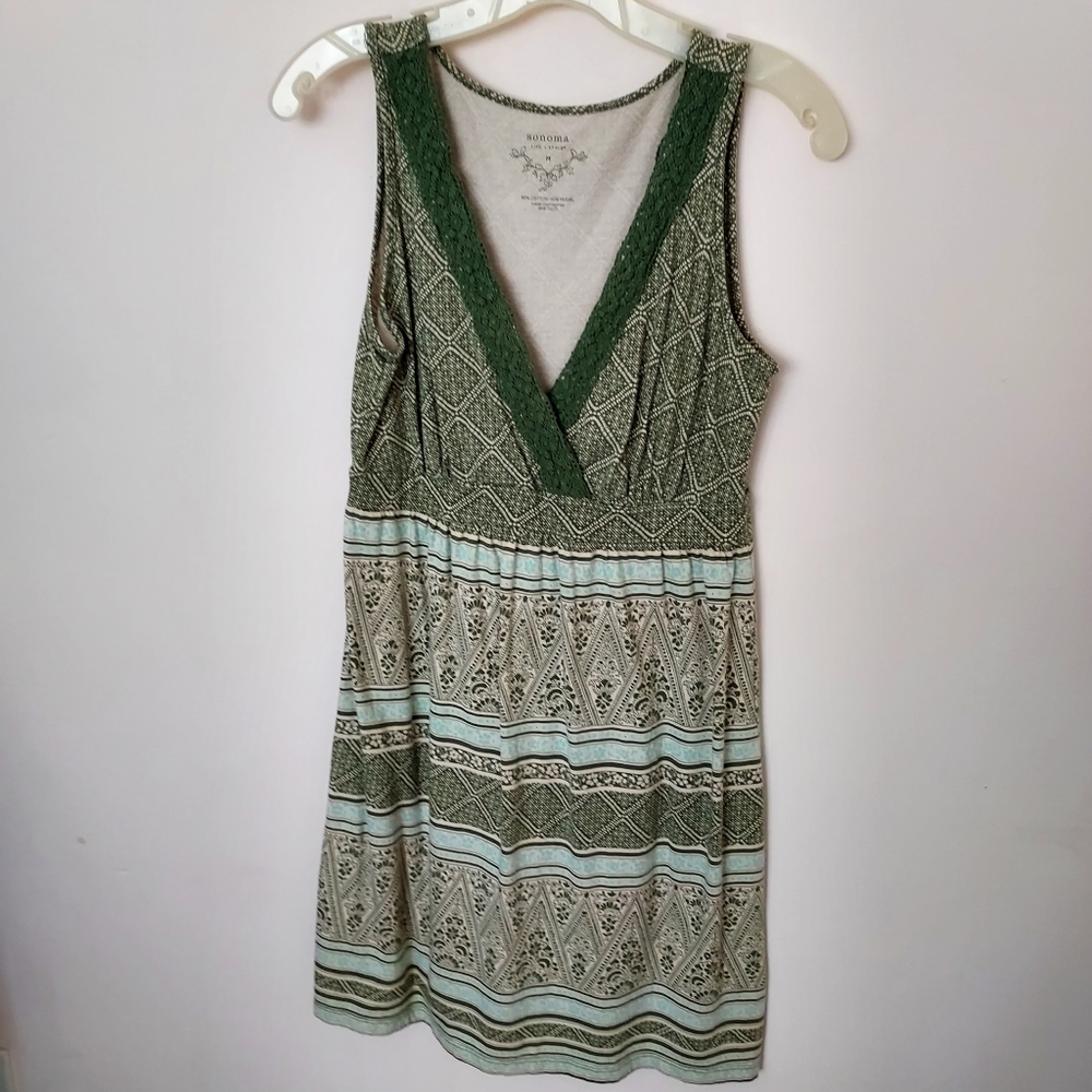 Sonoma green sleeveless V-neck Cotton Modal dress Medium Boho Autumn Picnic